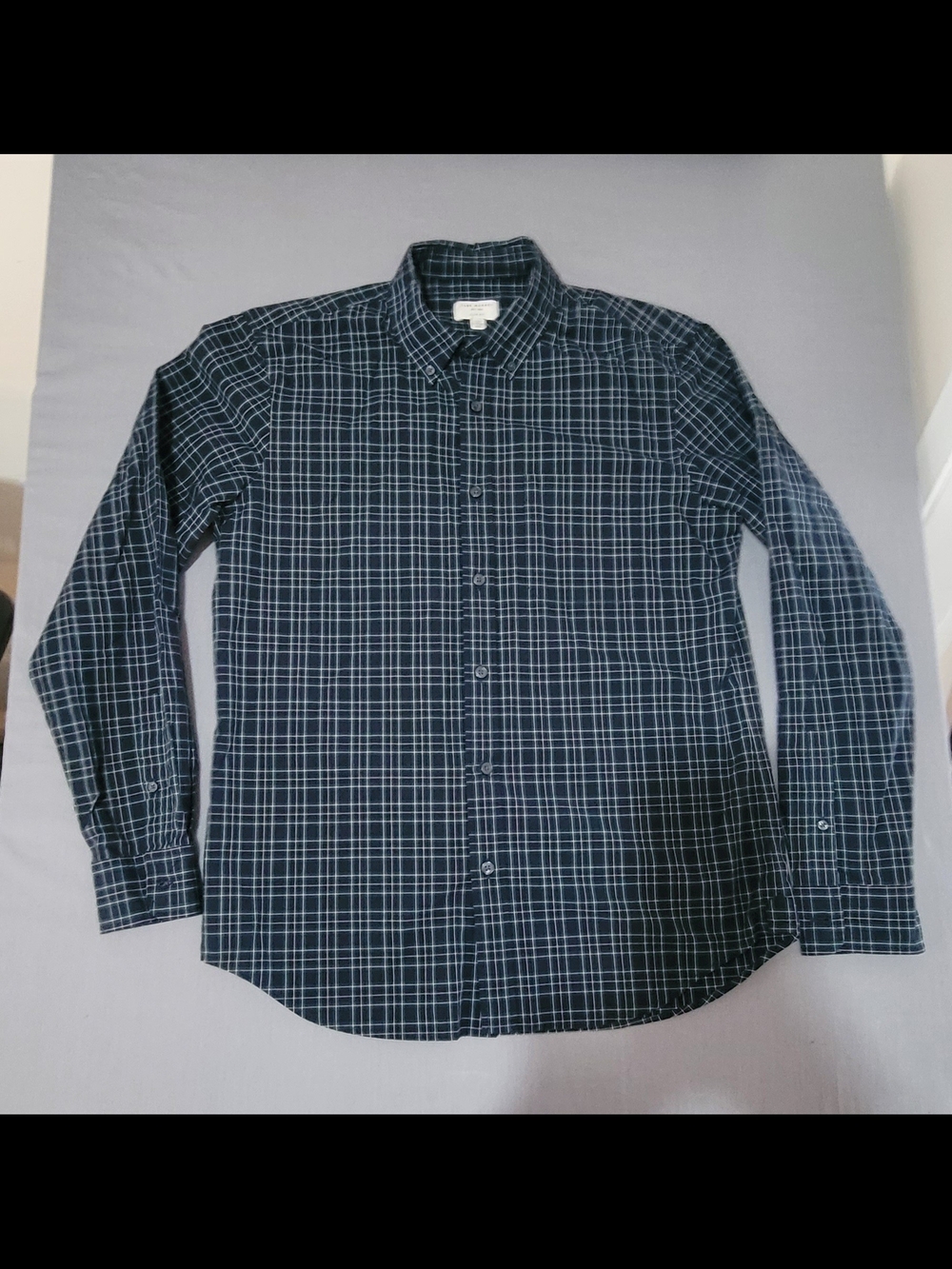 Club Monaco Navy and White Plaid Button-Down Shirt